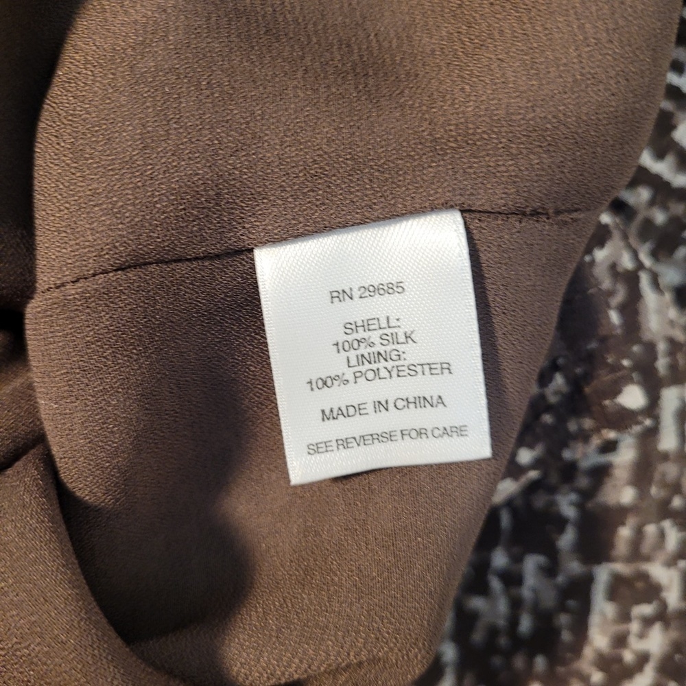 Pendleton 100% Silk Sheer Puff Sleeve Brown Blouse Petite 8 — Quiet Luxury Work - Picture 7 of 14